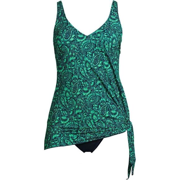 Land's End Plus Size one piece swimsuit slender fabric fauxkini navy floral 22W - Picture 2 of 7